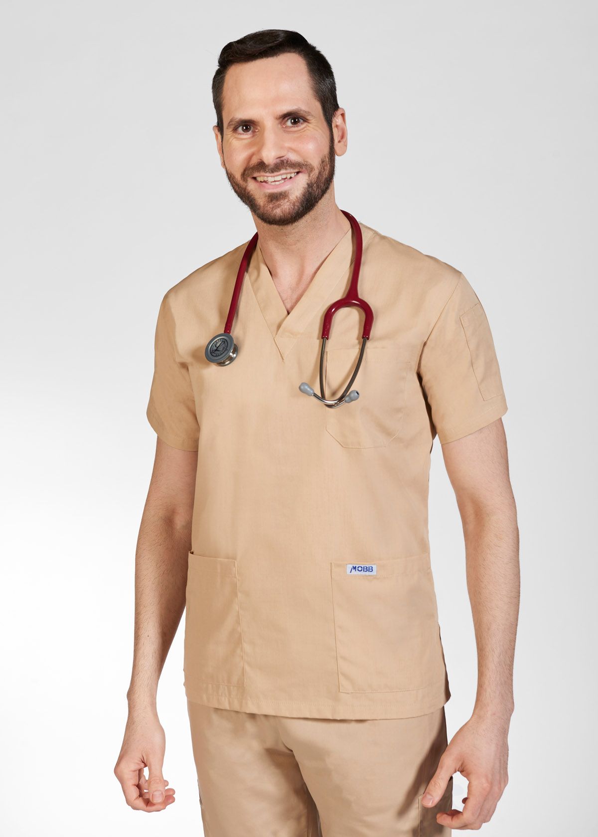 Khaki - MOBB Unisex V-Neck Top