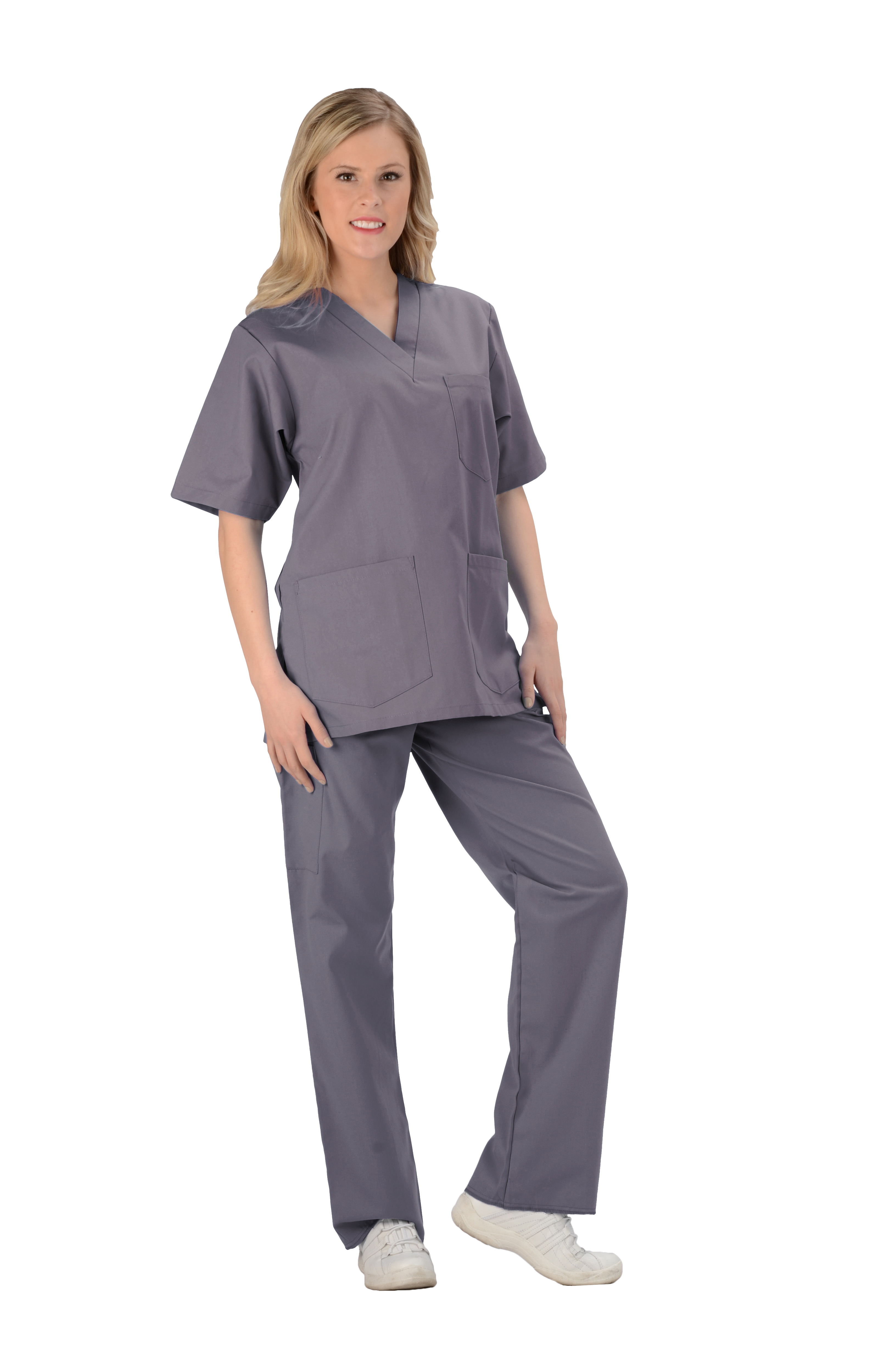 Grey - Avida Core Unisex V-Neck Top (3 Pockets)