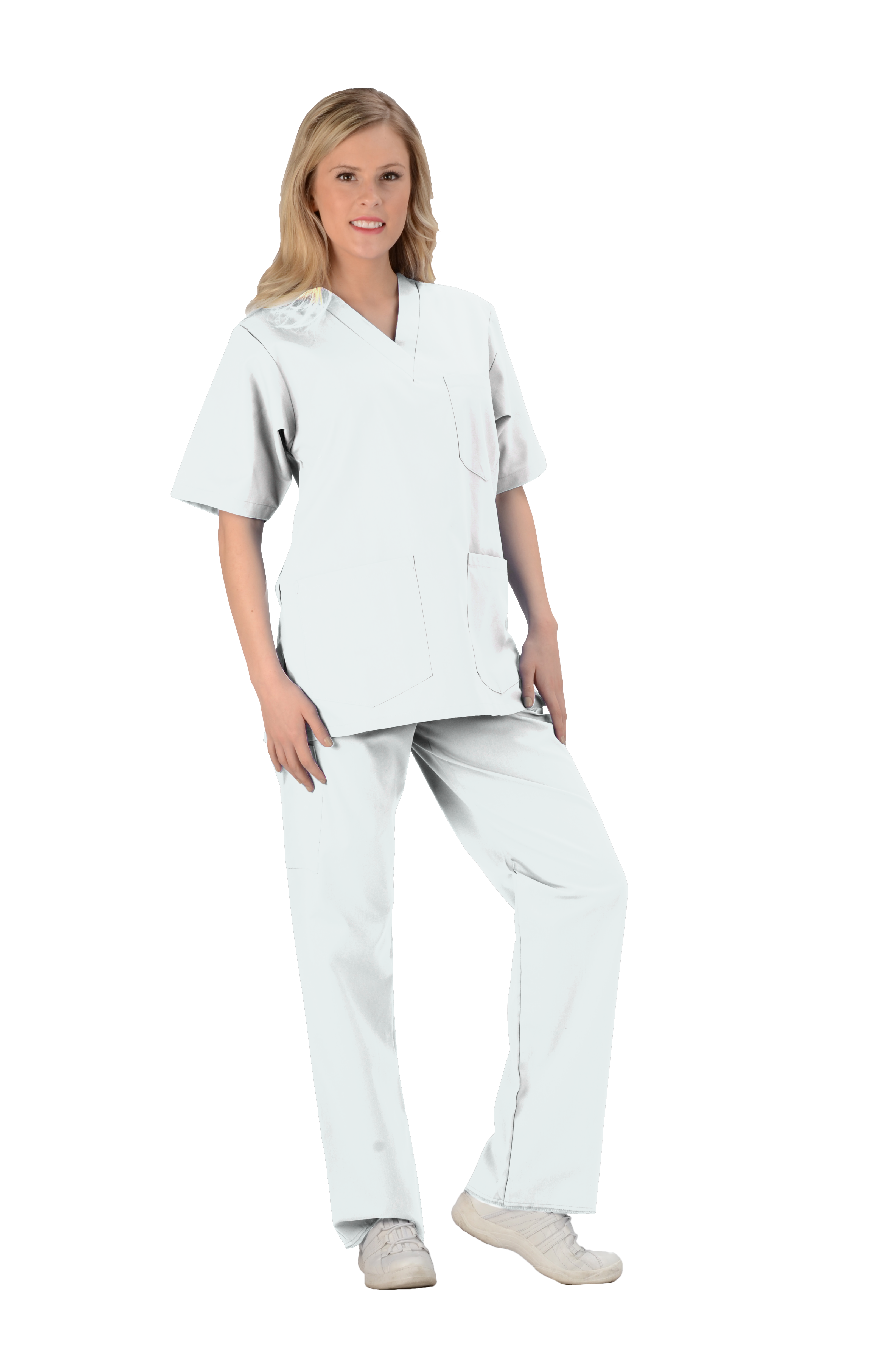 White - Avida Core Unisex V-Neck Top (3 Pockets)