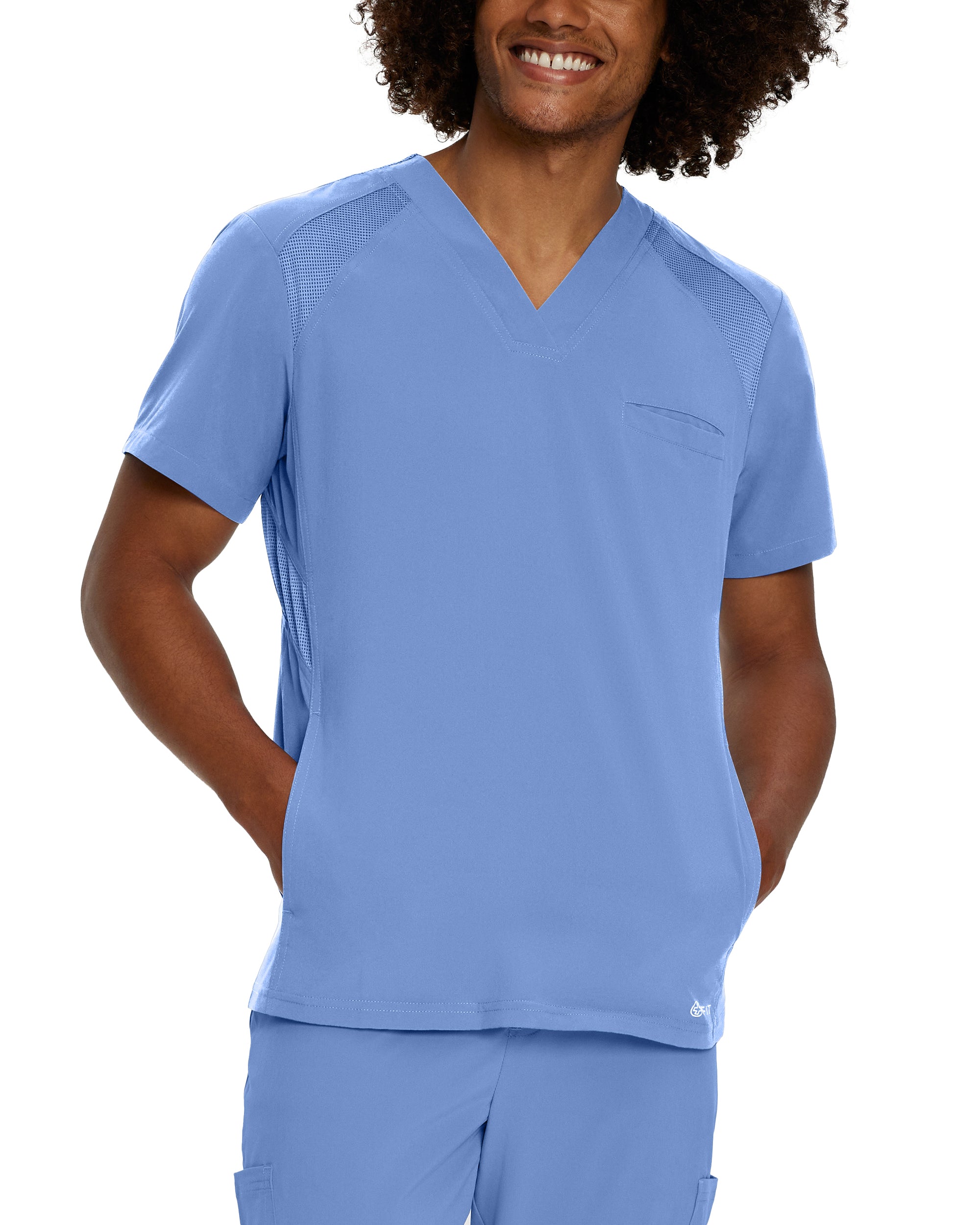 Ceil Blue - White Cross Fit Men's V-Neck Top