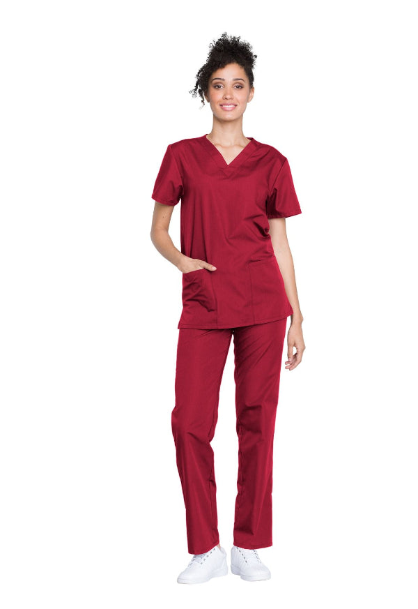 Red - Cherokee Workwear Originals Unisex Top and Pant Set