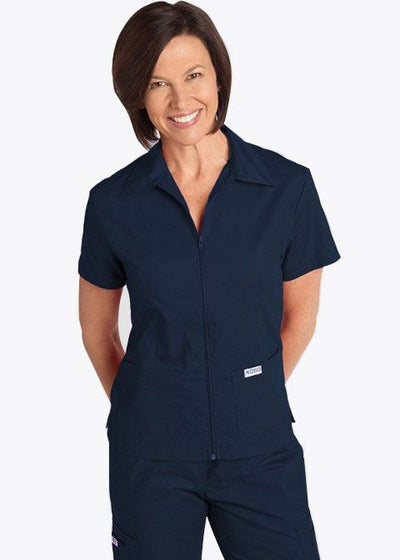Navy - MOBB Zipper Front Work Top
