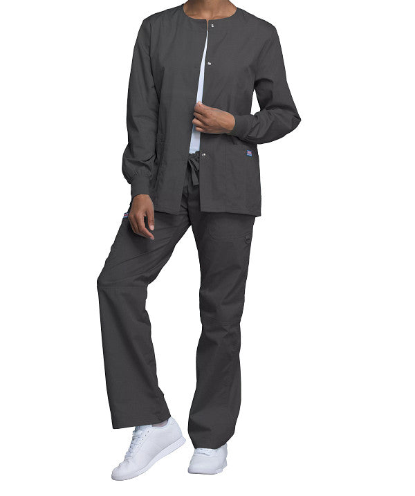 Pewter - Cherokee Workwear Originals Snap Front Warm Up Jacket