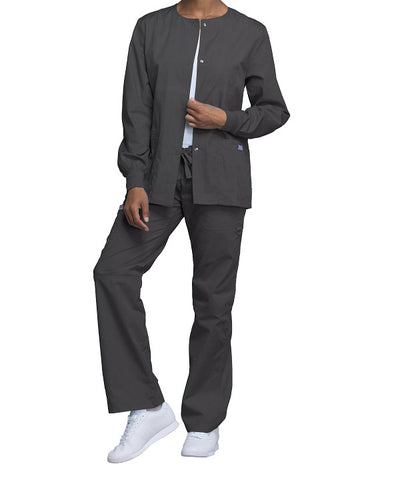 Pewter - Cherokee Workwear Originals Snap Front Warm Up Jacket