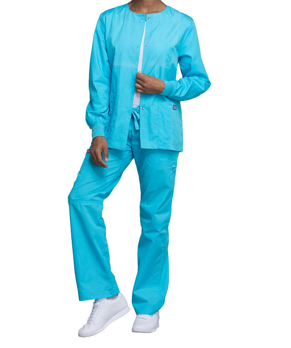 Turquoise - Cherokee Workwear Originals Snap Front Warm Up Jacket