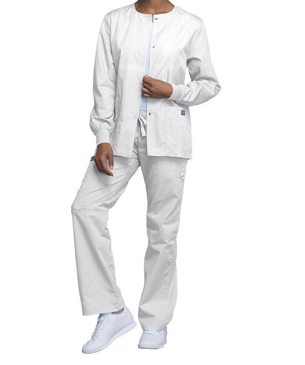 White - Cherokee Workwear Originals Snap Front Warm Up Jacket