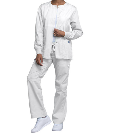 White - Cherokee Workwear Originals Snap Front Warm Up Jacket
