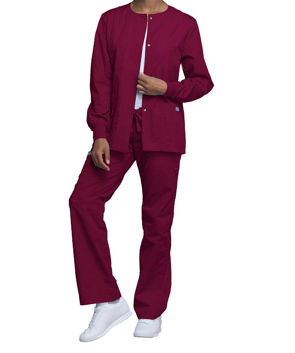 Wine - Cherokee Workwear Originals Snap Front Warm Up Jacket