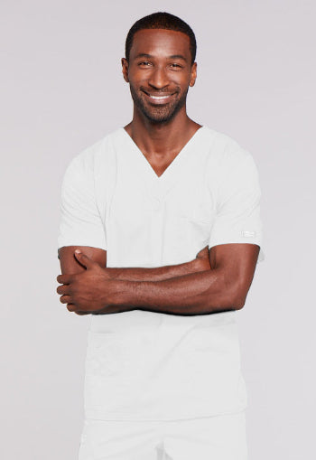 White - Cherokee Workwear Core Stretch Unisex V-Neck Top