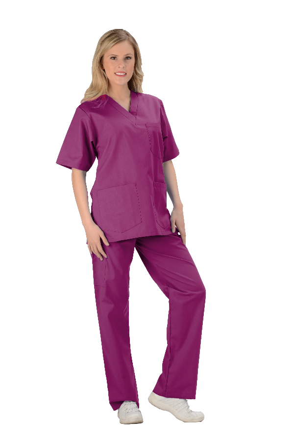 Burgundy - Avida Core Unisex V-Neck Top (3 Pockets)