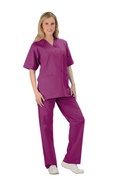 Burgundy - Avida Core Unisex V-Neck Top (3 Pockets)