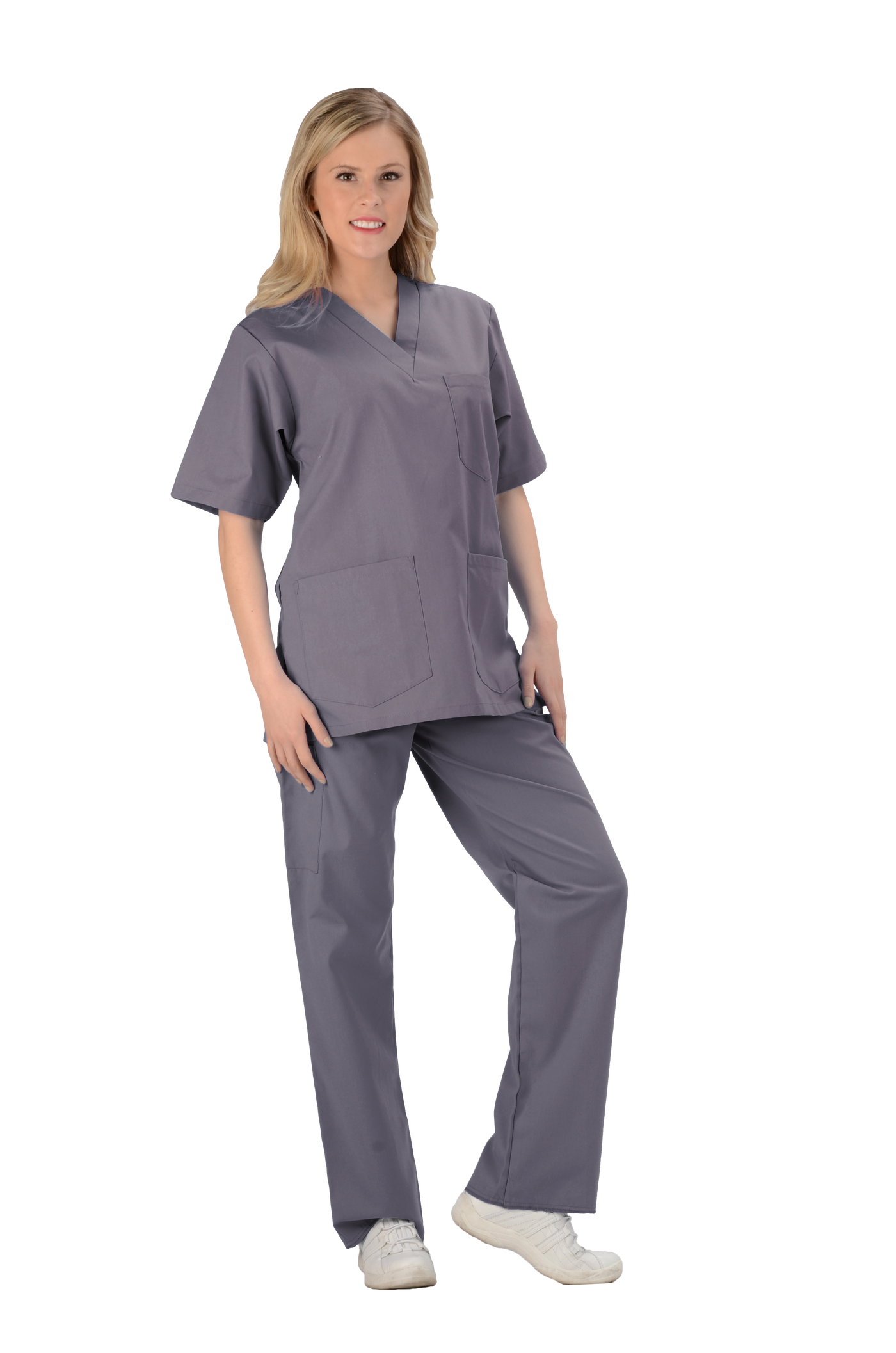 Grey - Avida Core Unisex V-Neck Top (3 Pockets)