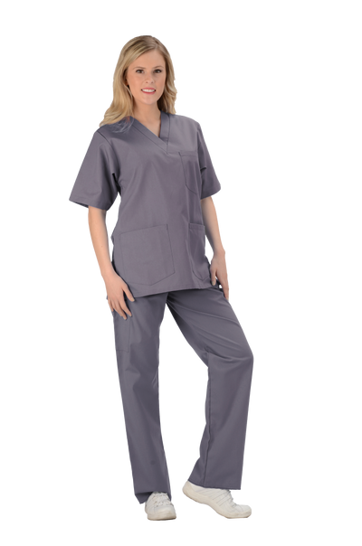 Grey - Avida Core Unisex V-Neck Top (3 Pockets)