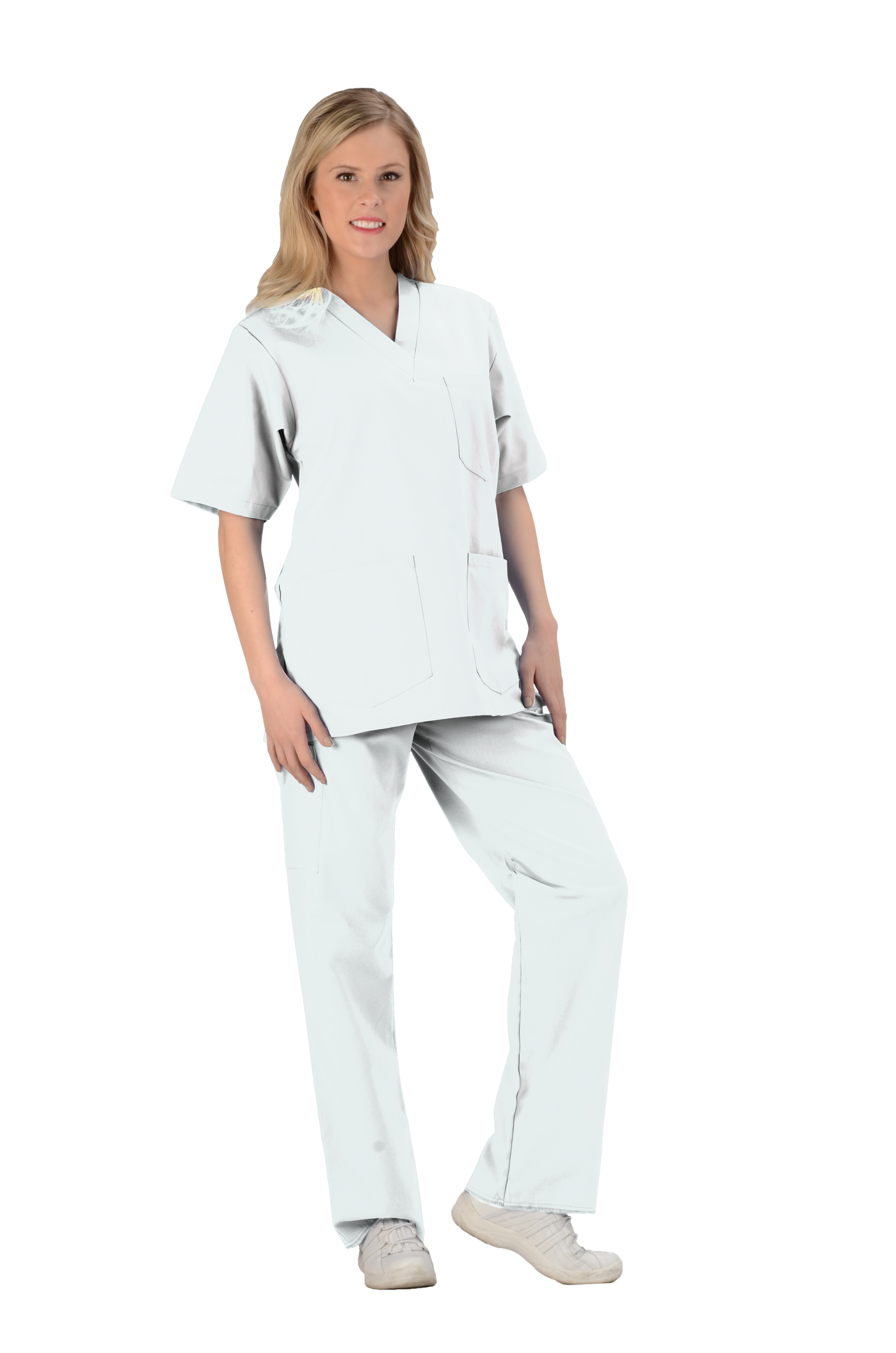 White - Avida Core Unisex V-Neck Top (3 Pockets)