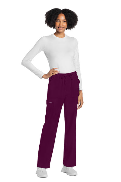 Wine - Cherokee Workwear Originals Ultra Mid Rise Drawstring Cargo Pant