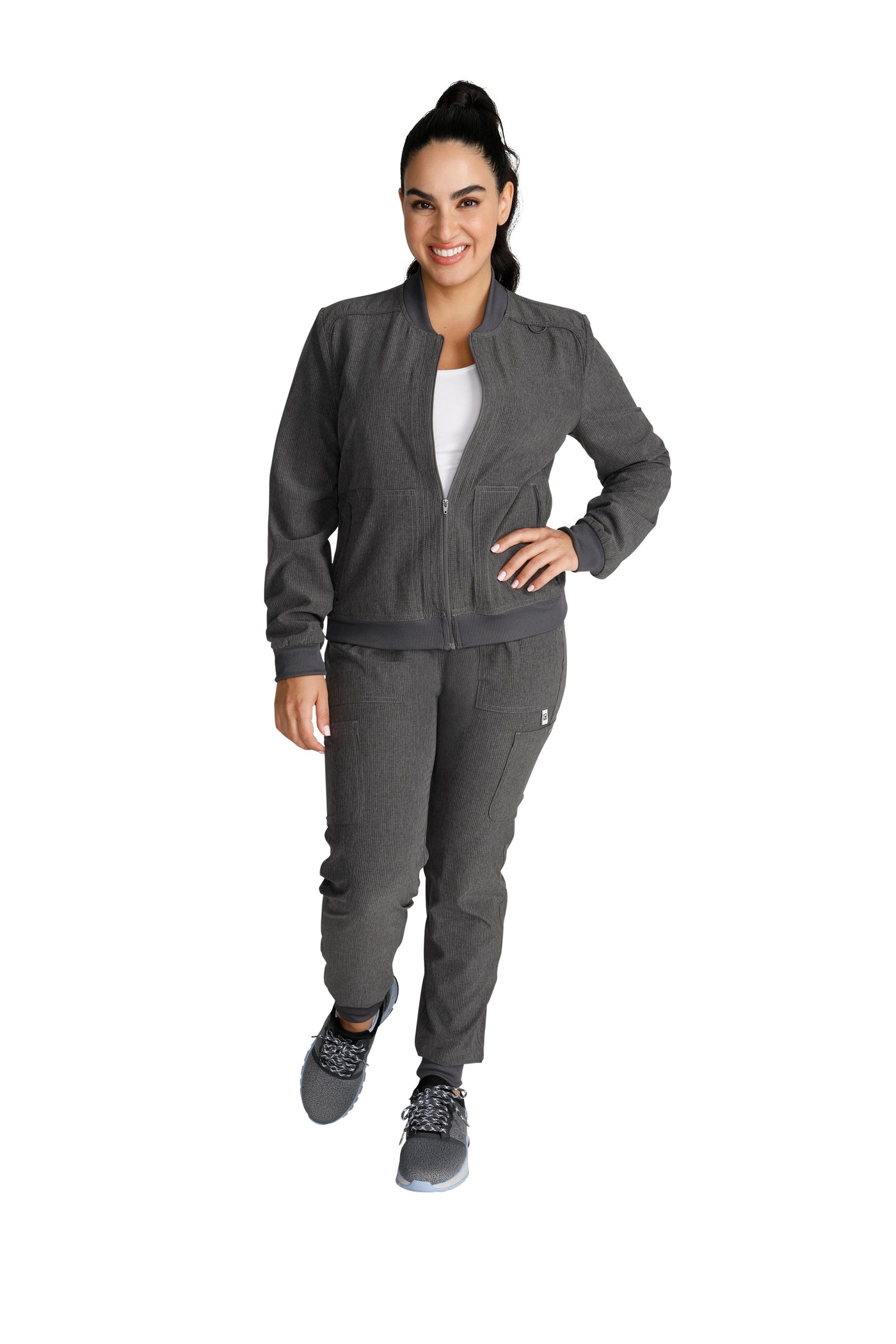 Heather Pewter - Cherokee Collection Zip Front Bomber Jacket