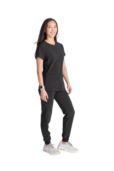 Black - Cherokee Collection Snap Front Henley Top