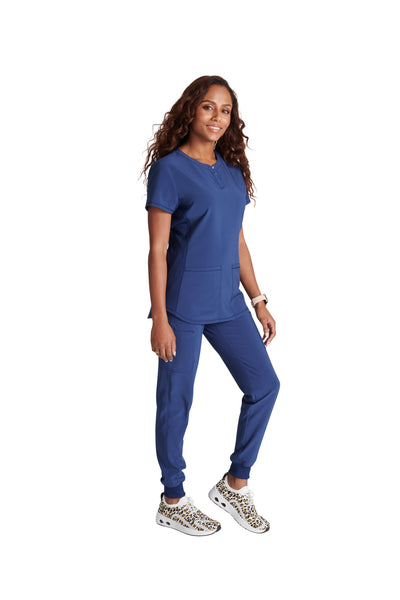 Navy - Cherokee Collection Snap Front Henley Top