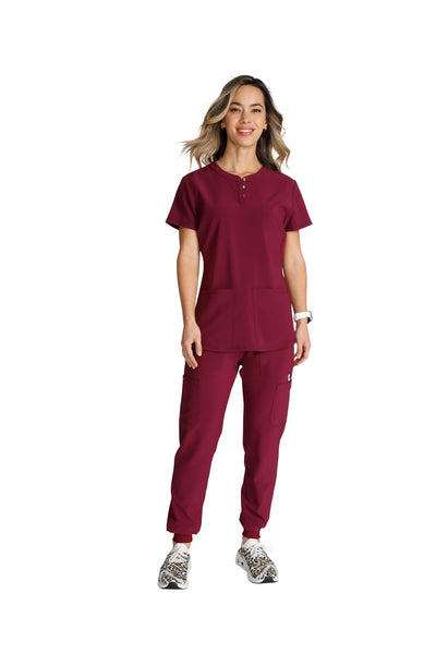 Wine - Cherokee Collection Snap Front Henley Top
