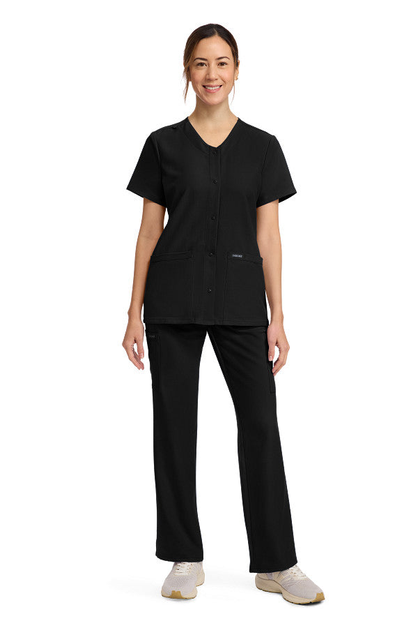 Black - Cherokee Workwear Originals Ultra Snap Front Top