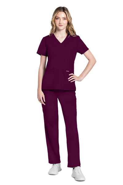 Wine - Cherokee Workwear Originals Ultra V-Neck Top
