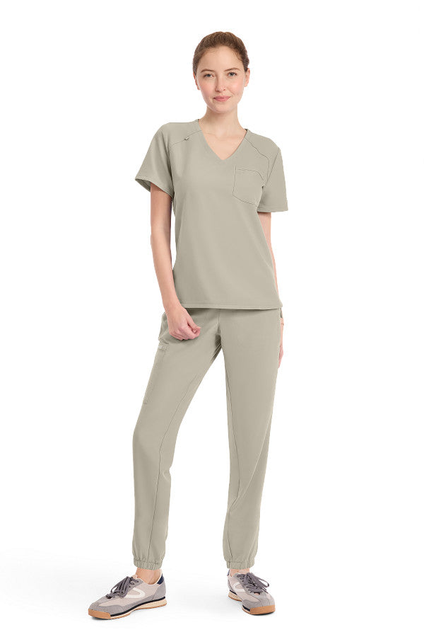 Khaki - Cherokee Workwear Originals Ultra Tuckable V-Neck Top