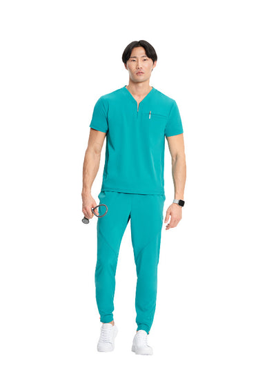 Teal Blue - Infinity GNR8 Men's Partial Zip V-Neck Top