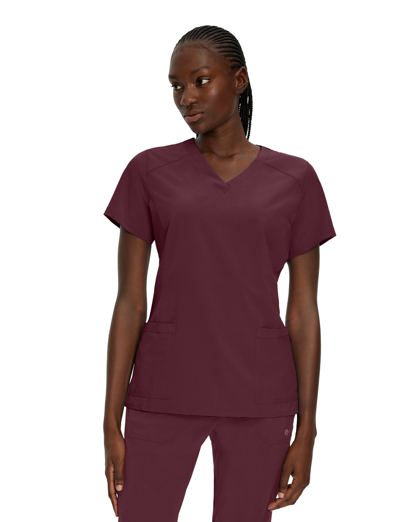 Wine - White Cross Fit 2-Pocket V-Neck Scrub Top