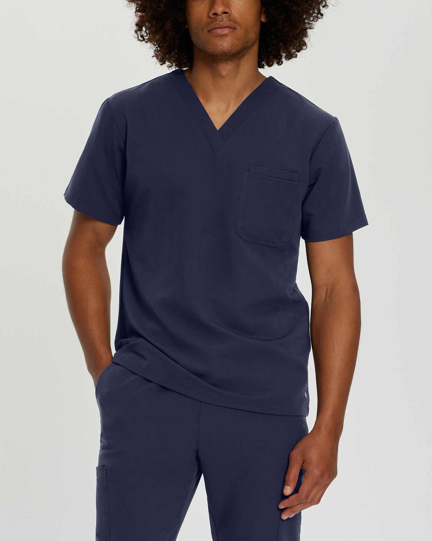 Navy - White Cross V-Tess Men's 2-Pocket V-Neck Scrub Top