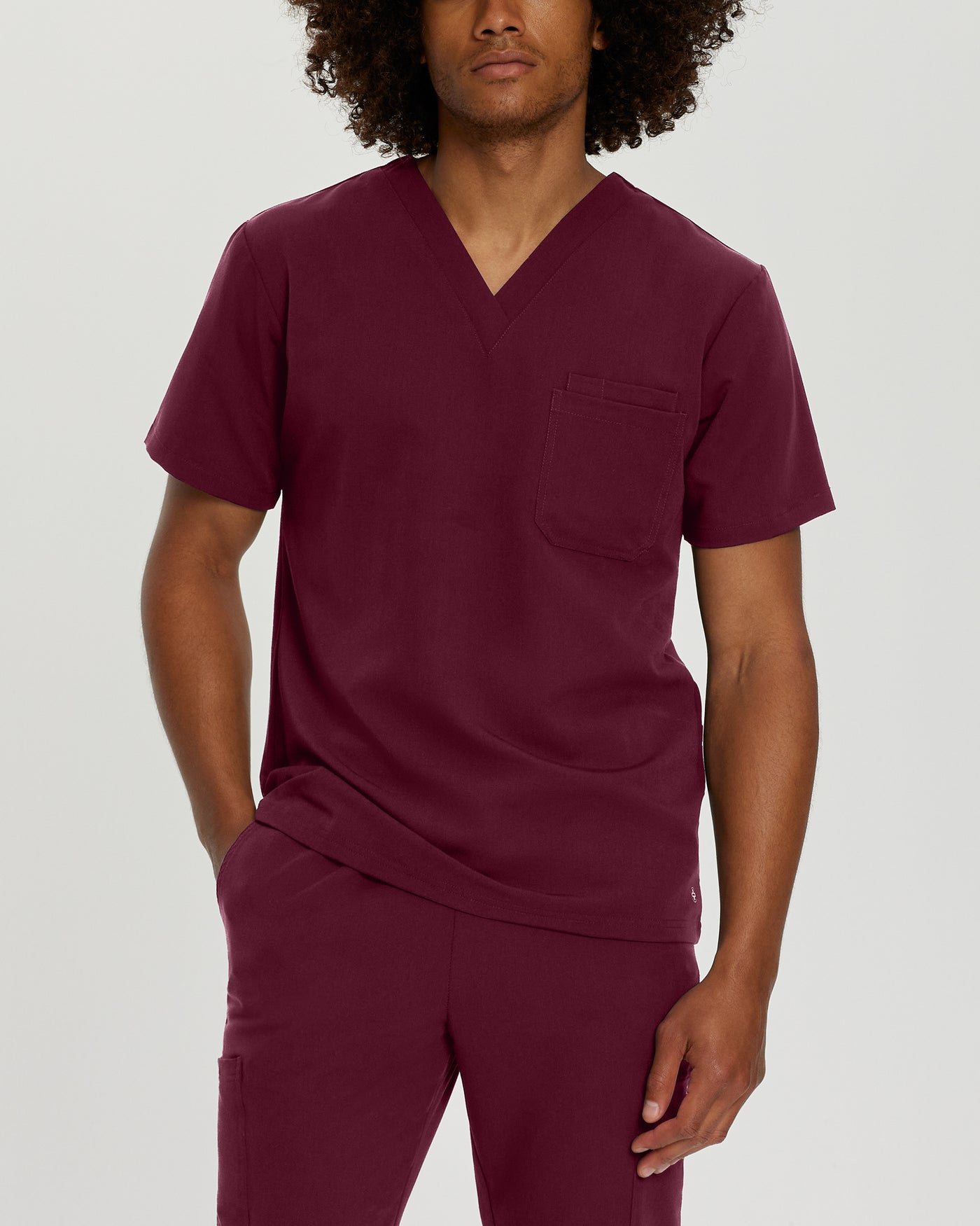 Wine - White Cross V-Tess Men's 2-Pocket V-Neck Scrub Top