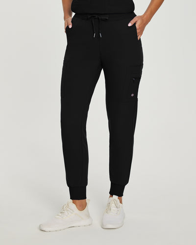 Black - White Cross V-Tess Banded Bottom Jogger Scrub Pants