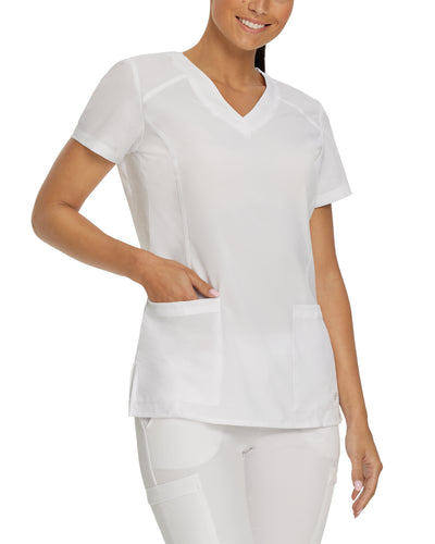 White - White Cross Fit 2-Pocket V-Neck Scrub Top