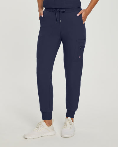 Navy - White Cross V-Tess Banded Bottom Jogger Scrub Pants