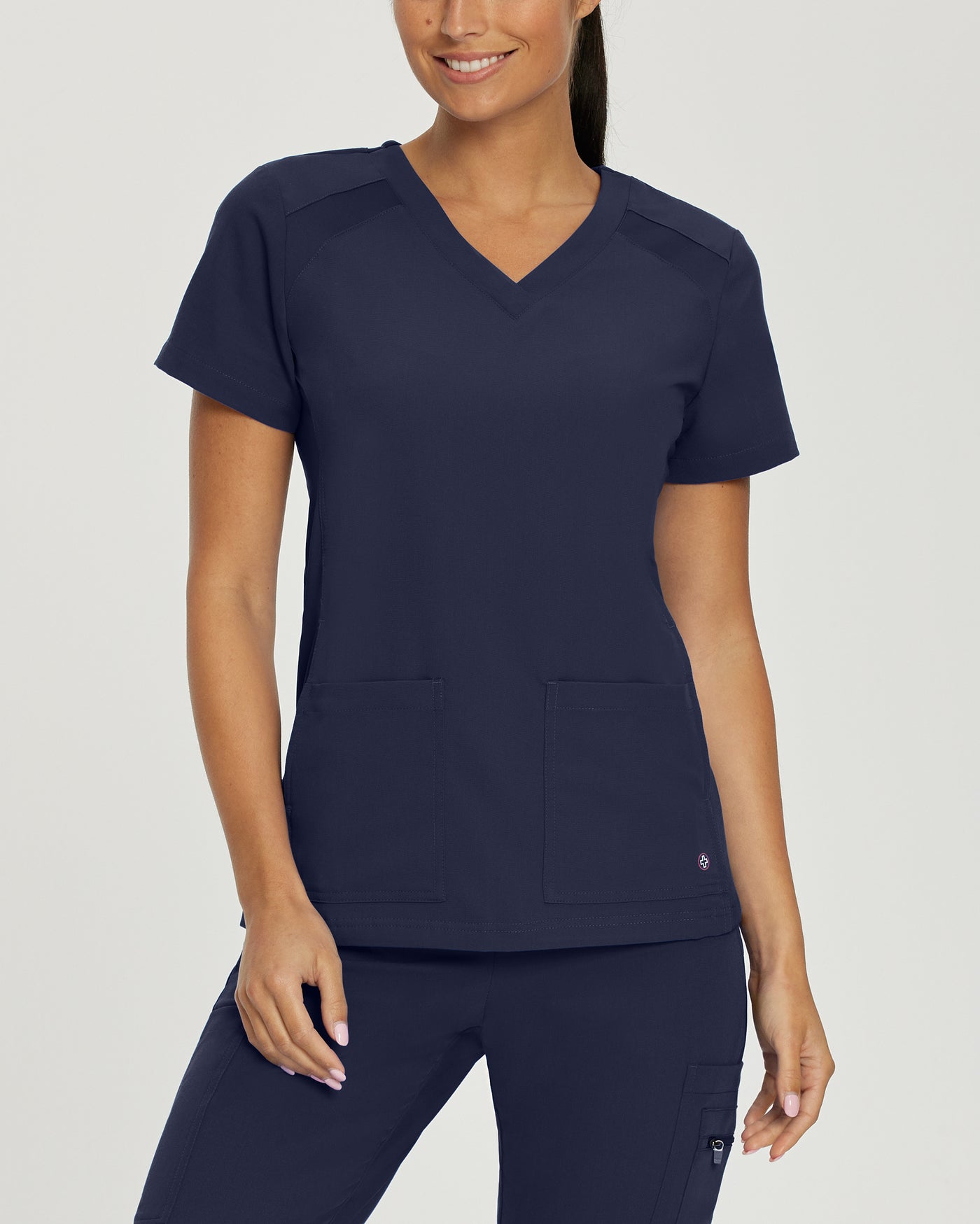 Navy - White Cross V-Tess 4-Pocket V-Neck Scrub Top