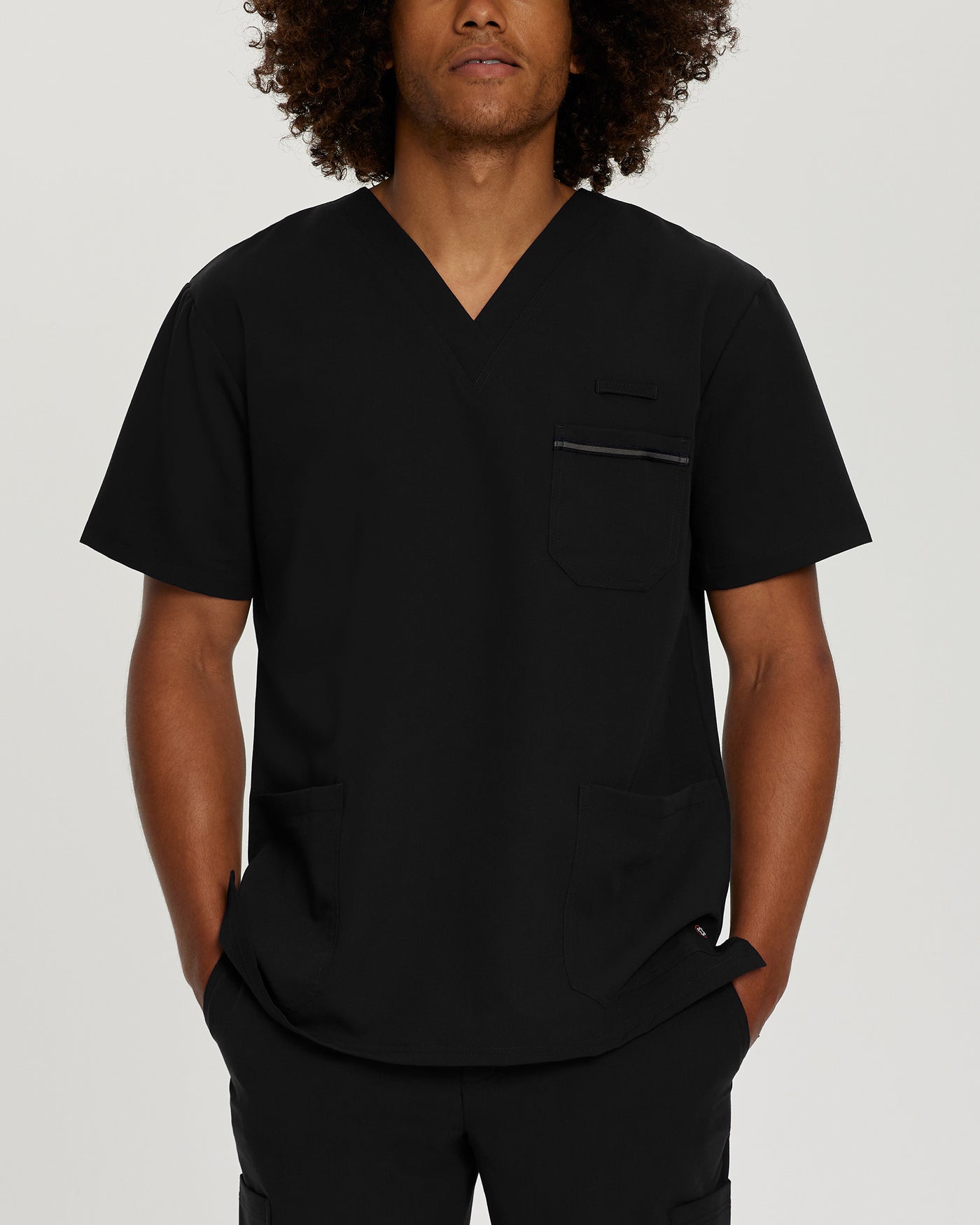 Black - White Cross V-Tess Men's 3-Pocket V-Neck Scrub Top