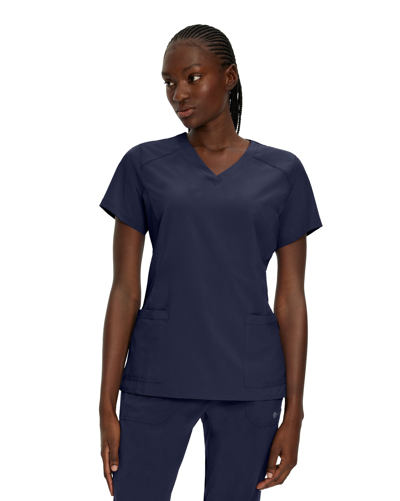 Navy - White Cross Fit 2-Pocket V-Neck Scrub Top