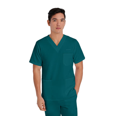 Caribbean - White Cross V-Tess Men's 3-Pocket V-Neck Scrub Top