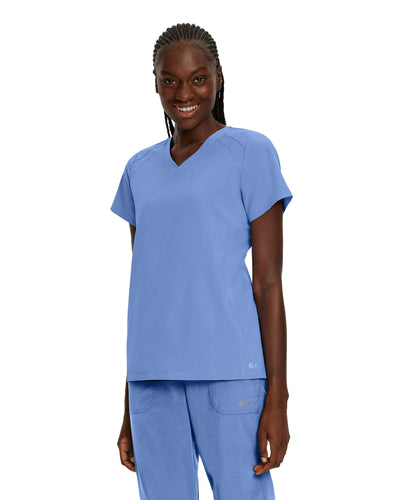 Ceil Blue - White Cross Fit 2-Pocket V-Neck Scrub Top
