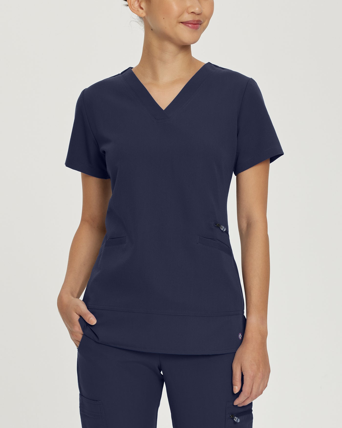 Navy - White Cross V-Tess 3-Pocket V-Neck Scrub Top