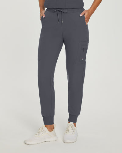 Dark Pewter - White Cross V-Tess Banded Bottom Jogger Scrub Pants