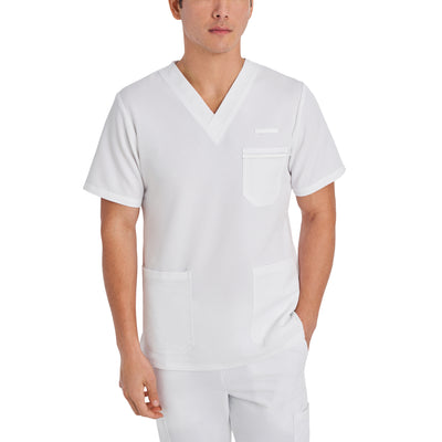 White - White Cross V-Tess Men's 3-Pocket V-Neck Scrub Top