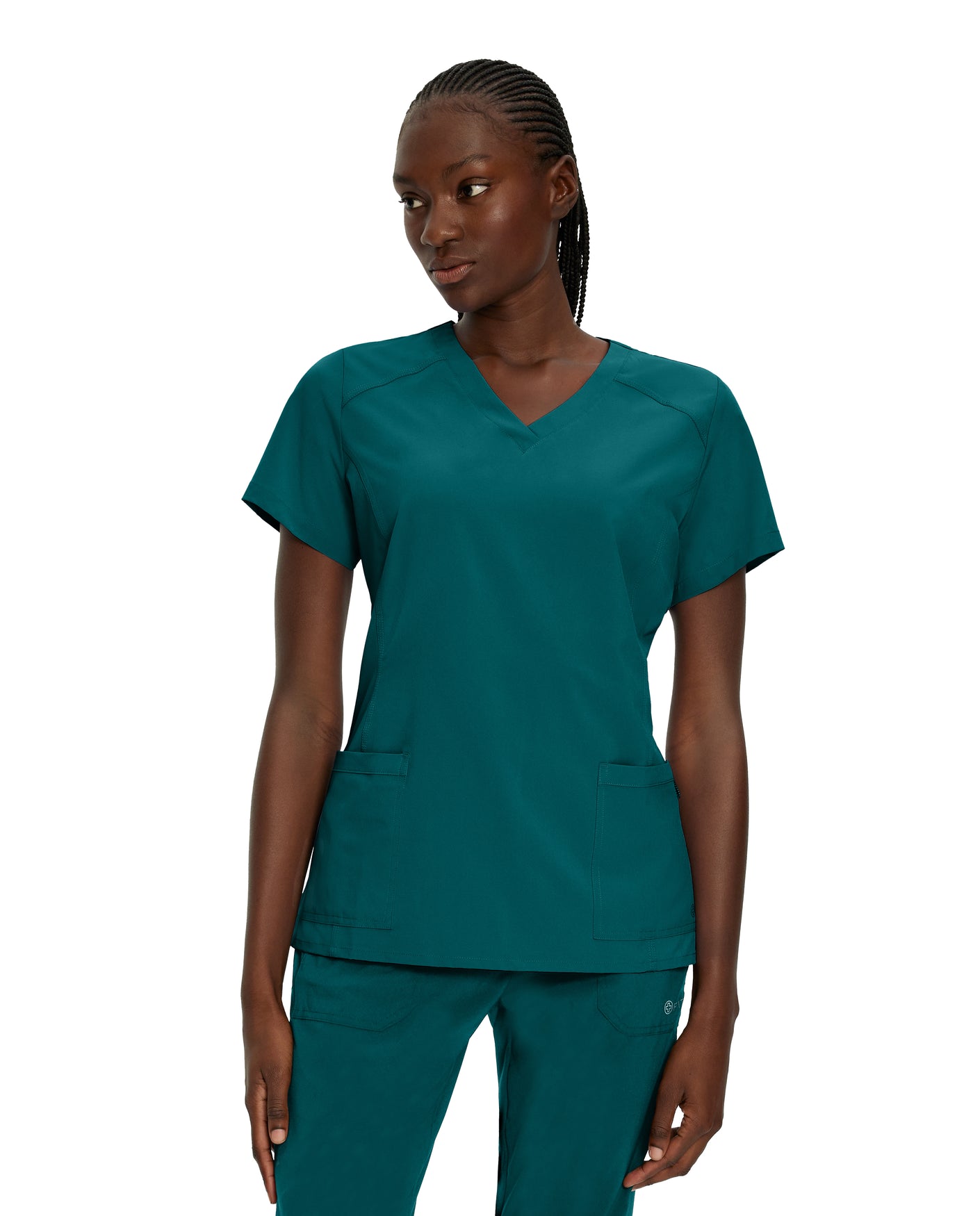 Caribbean - White Cross Fit 2-Pocket V-Neck Scrub Top