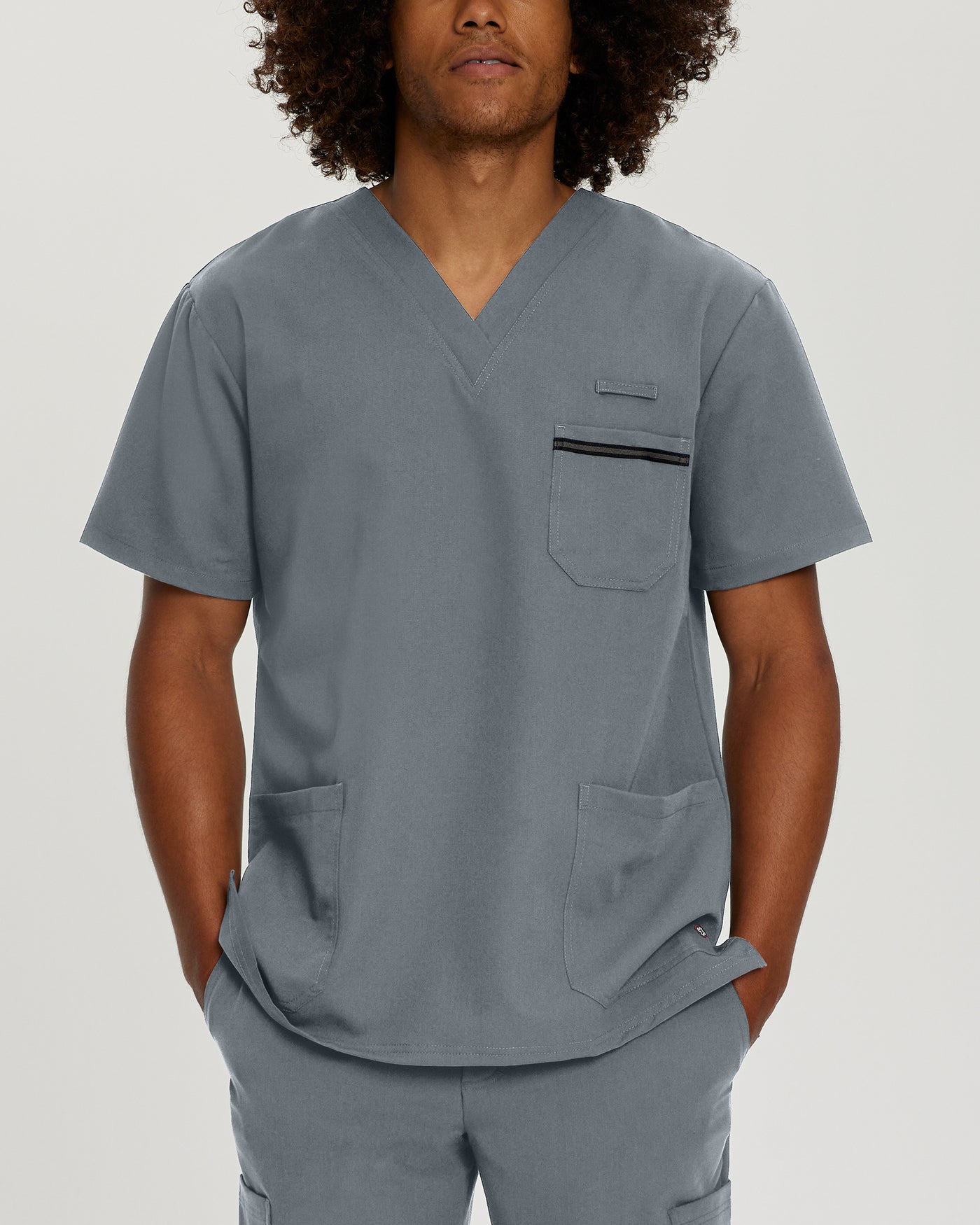 Taylor Grey - White Cross V-Tess Men's 3-Pocket V-Neck Scrub Top