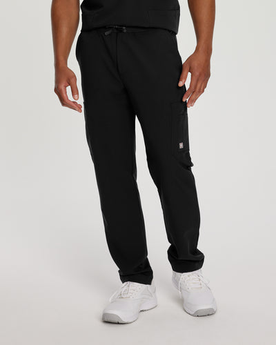 Black - White Cross V-Tess Men's Straight Leg Cargo Scrub Pants