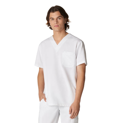 White - White Cross V-Tess Men's 2-Pocket V-Neck Scrub Top