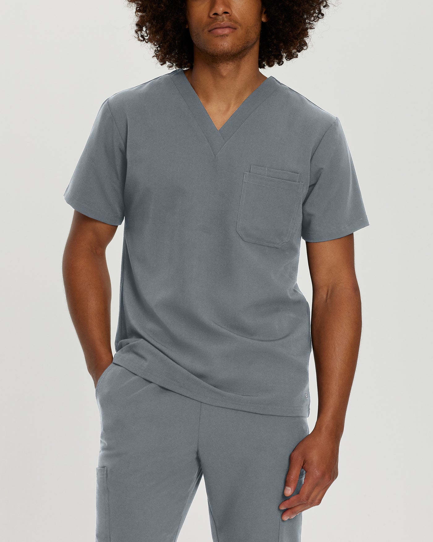 Taylor Grey - White Cross V-Tess Men's 2-Pocket V-Neck Scrub Top