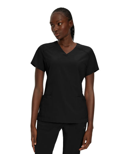 Black - White Cross Fit 2-Pocket V-Neck Scrub Top