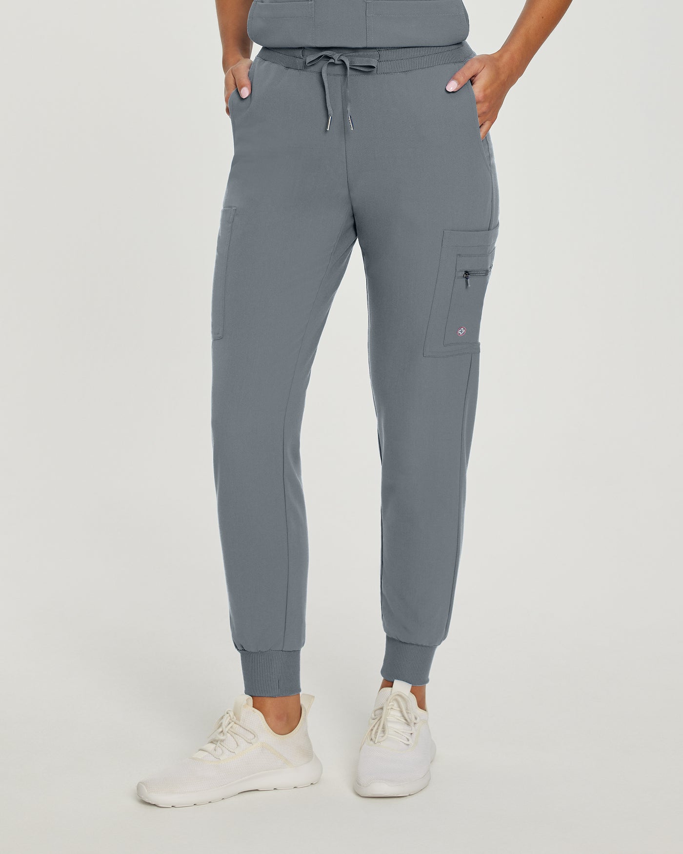 Taylor Grey - White Cross V-Tess Banded Bottom Jogger Scrub Pants