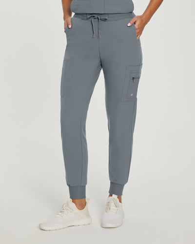 Taylor Grey - White Cross V-Tess Banded Bottom Jogger Scrub Pants