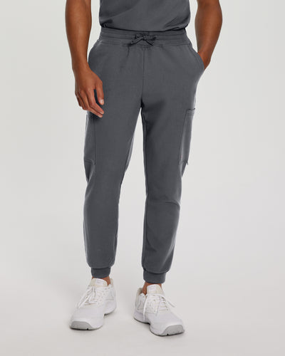 Dark Pewter - White Cross V-Tess Men's Banded Bottom Jogger Scrub Pants